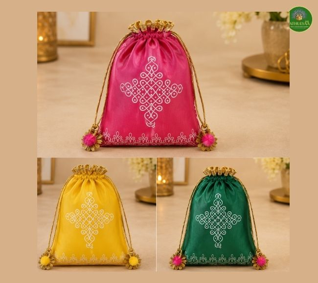 Aaradhya Brass Kolam Davara set Potli combo