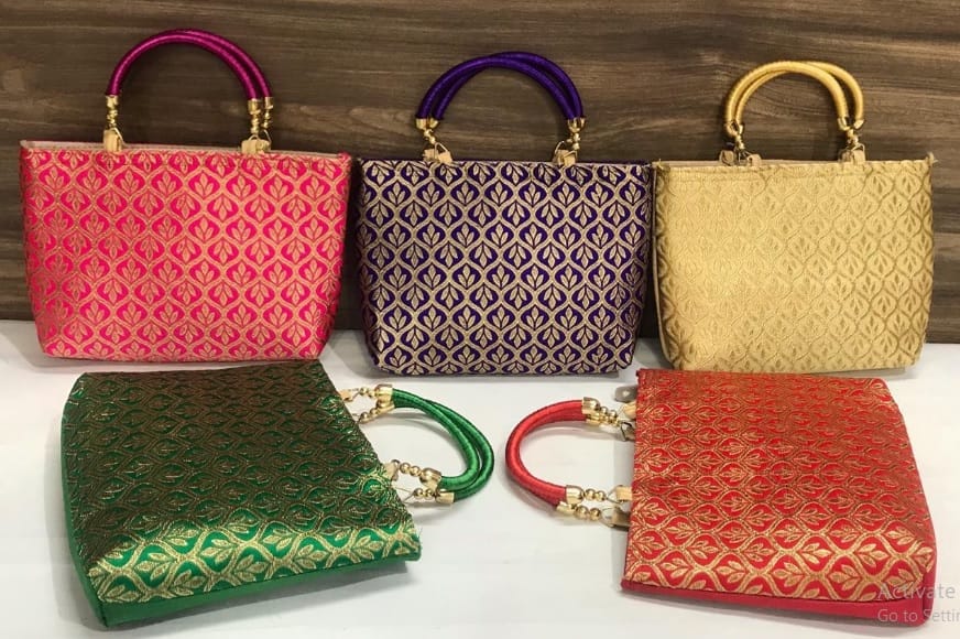 Brocade bag with tri-leaf print