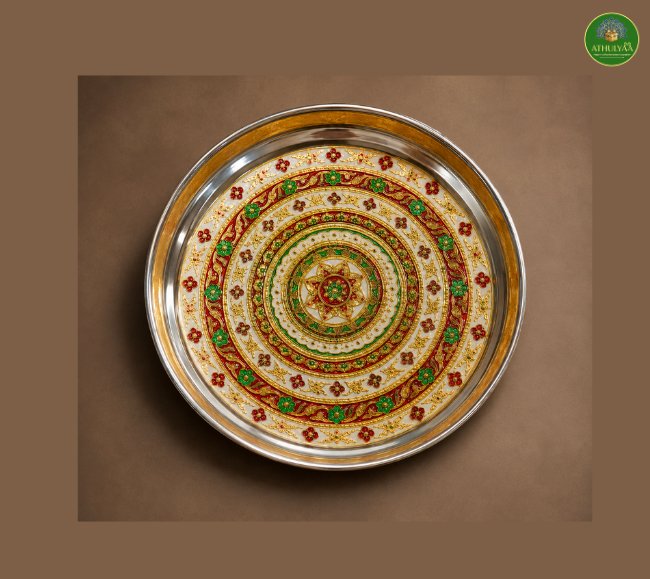Meenakari golden plate - 14 Inch