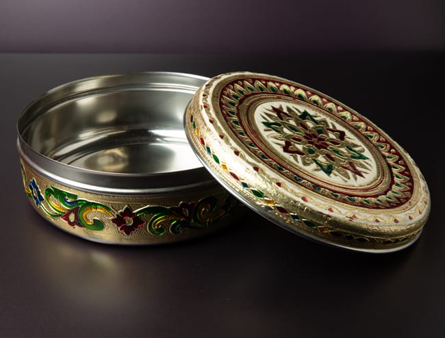 Meenakari Floral Steel Box - 6.5 inches