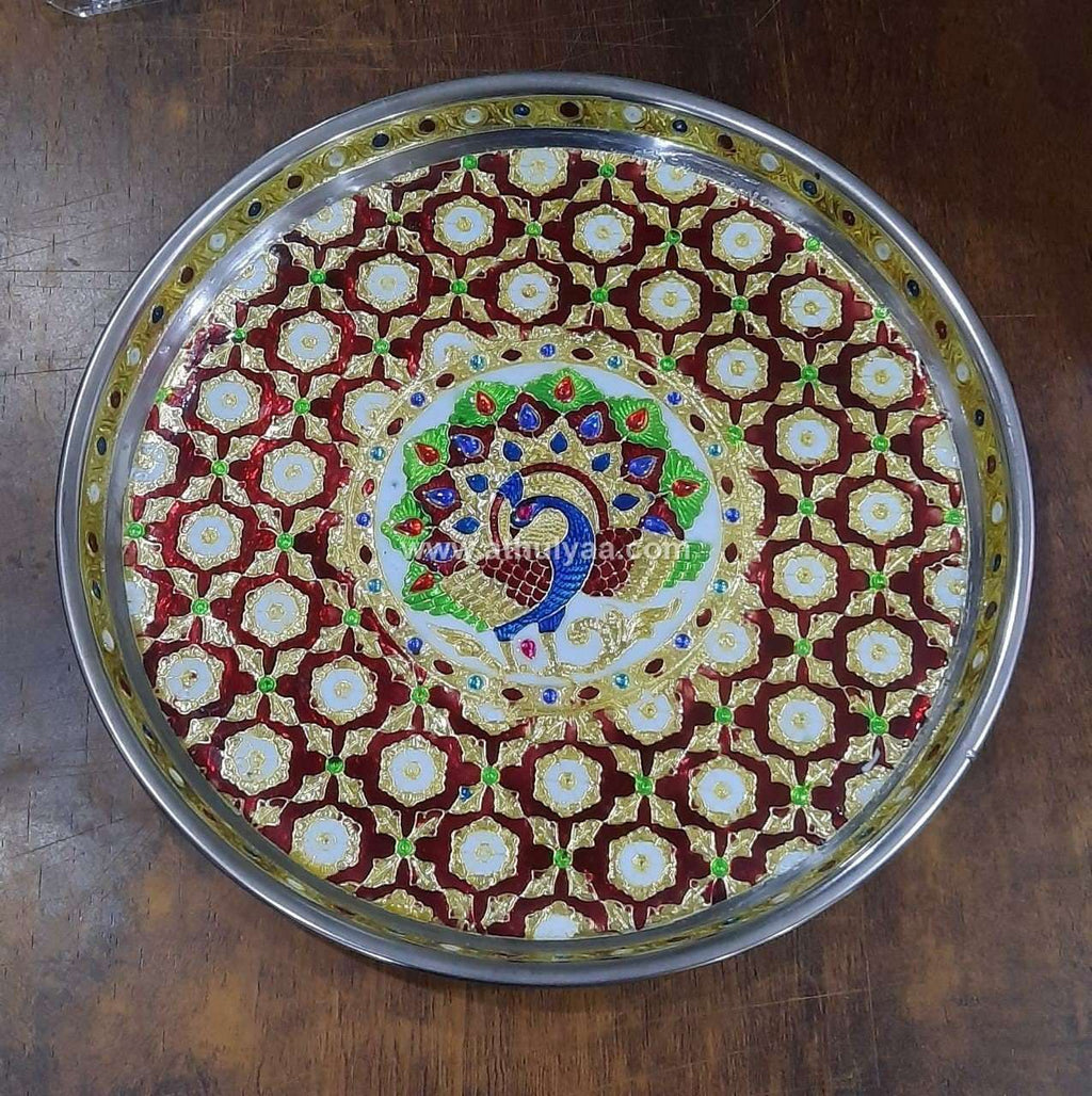 Stainless Steel Meenakari Pooja Plate