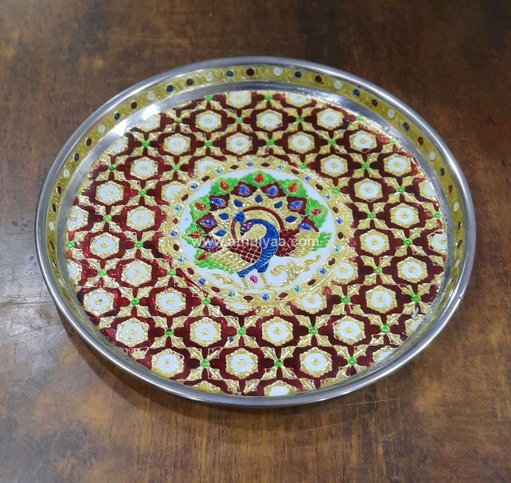 Stainless Steel Meenakari Pooja Plate