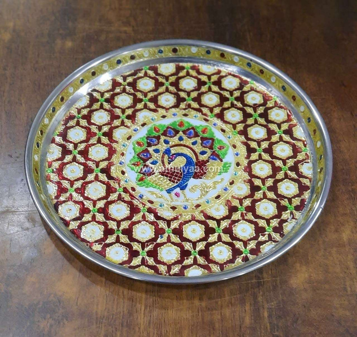 Stainless Steel Meenakari Pooja Plate