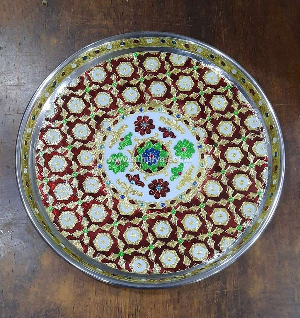 Stainless Steel Meenakari Pooja Plate-7 inches