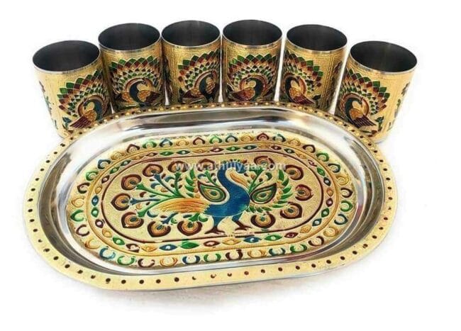 Meenakari Tray Set with 6 glasses