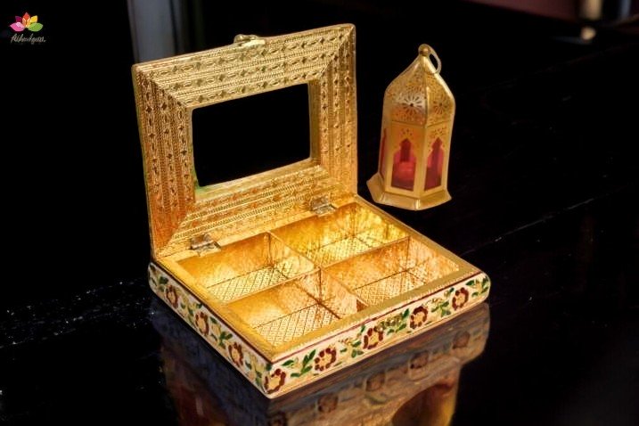 Golden Meenakari Transparent Dry fruit box
