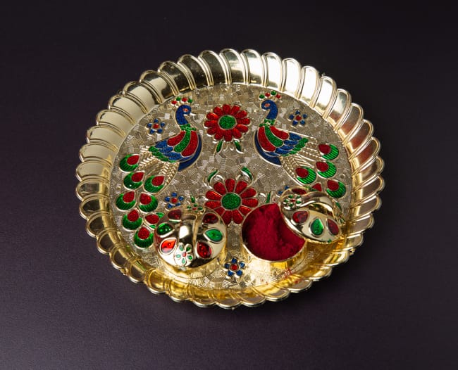 Peacock Meenakari Finish Haldi Kumkum Plate