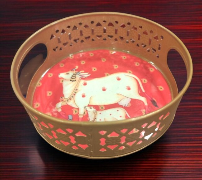 Pichwai Round Metal Tray - 6 inches