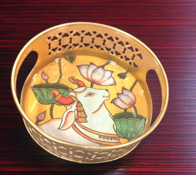 Pichwai Round Metal Tray - 6 inches