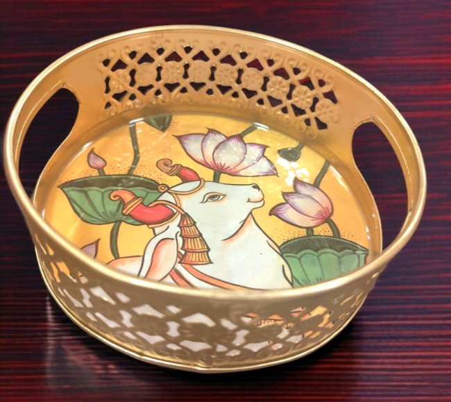 Pichwai Round Metal Tray - 6 inches