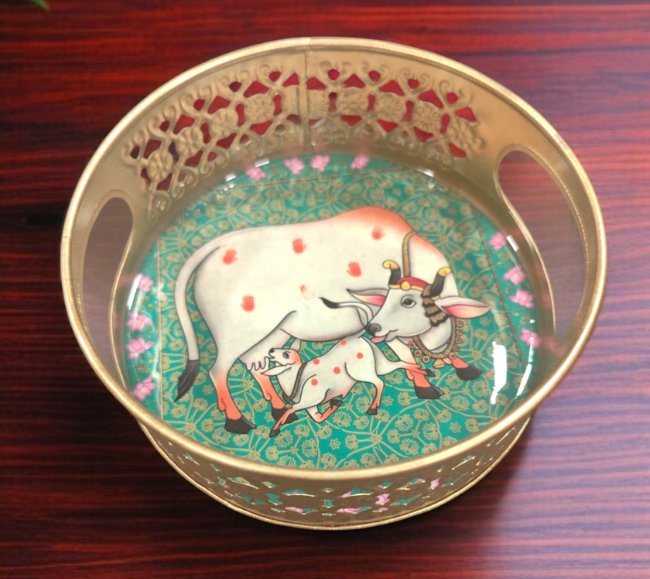 Pichwai Round Metal Tray - 6 inches