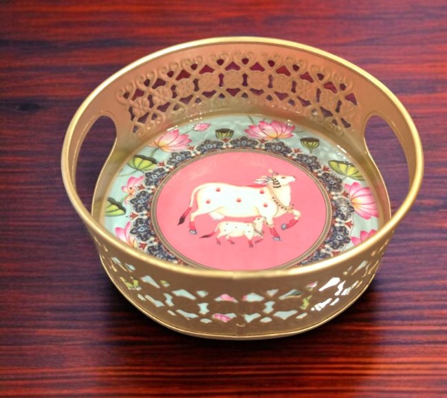 Pichwai Round Metal Tray - 6 inches