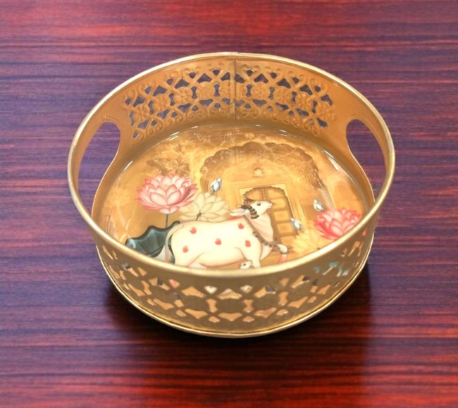 Pichwai Round Metal Tray - 6 inches