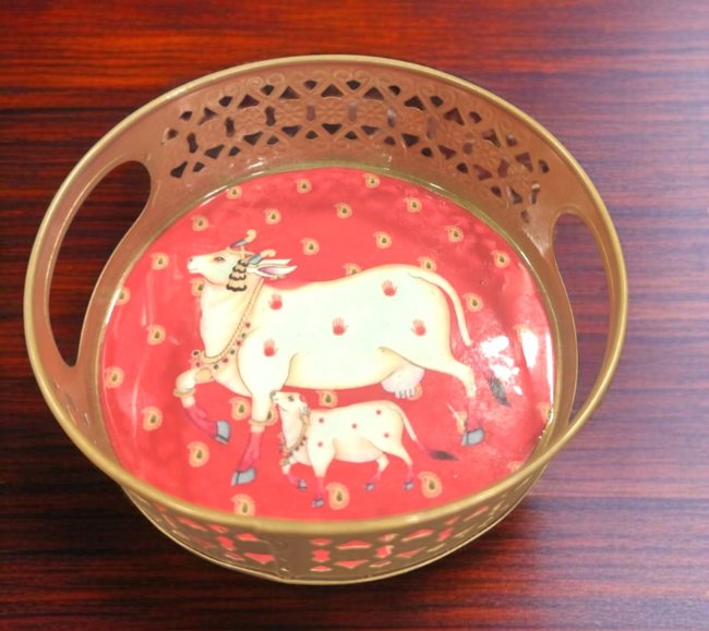 Pichwai Round Metal Tray - 6 inches