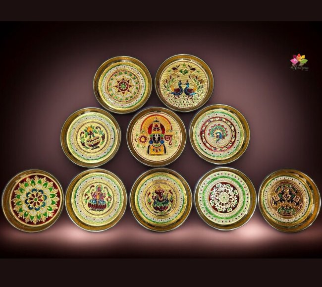 Stainless Steel Meenakari Pooja Plate-7 inches