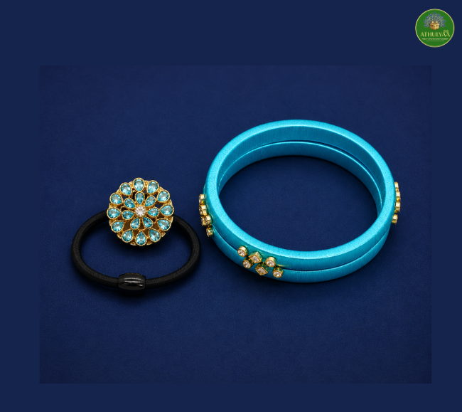 Silk thread bangle kundhan band combo