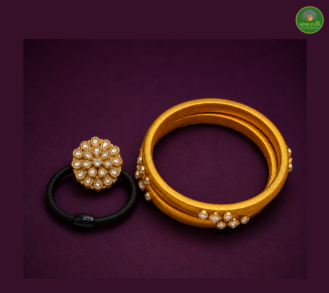 Silk thread bangle kundhan band combo