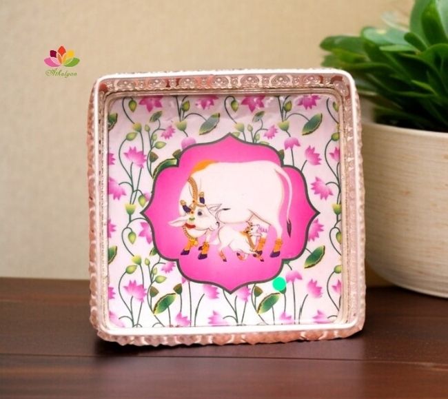 Square Pichwai German Silver Tray