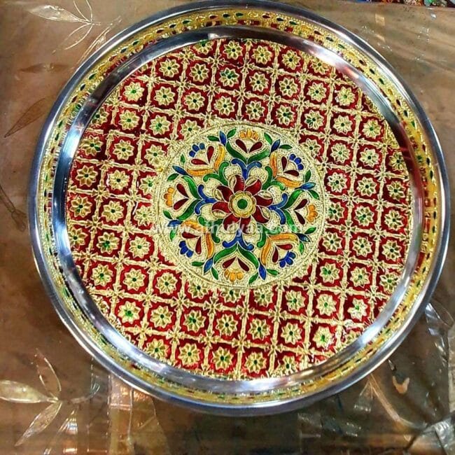 Stainless Steel Meenakari Pooja Plate-7 inches