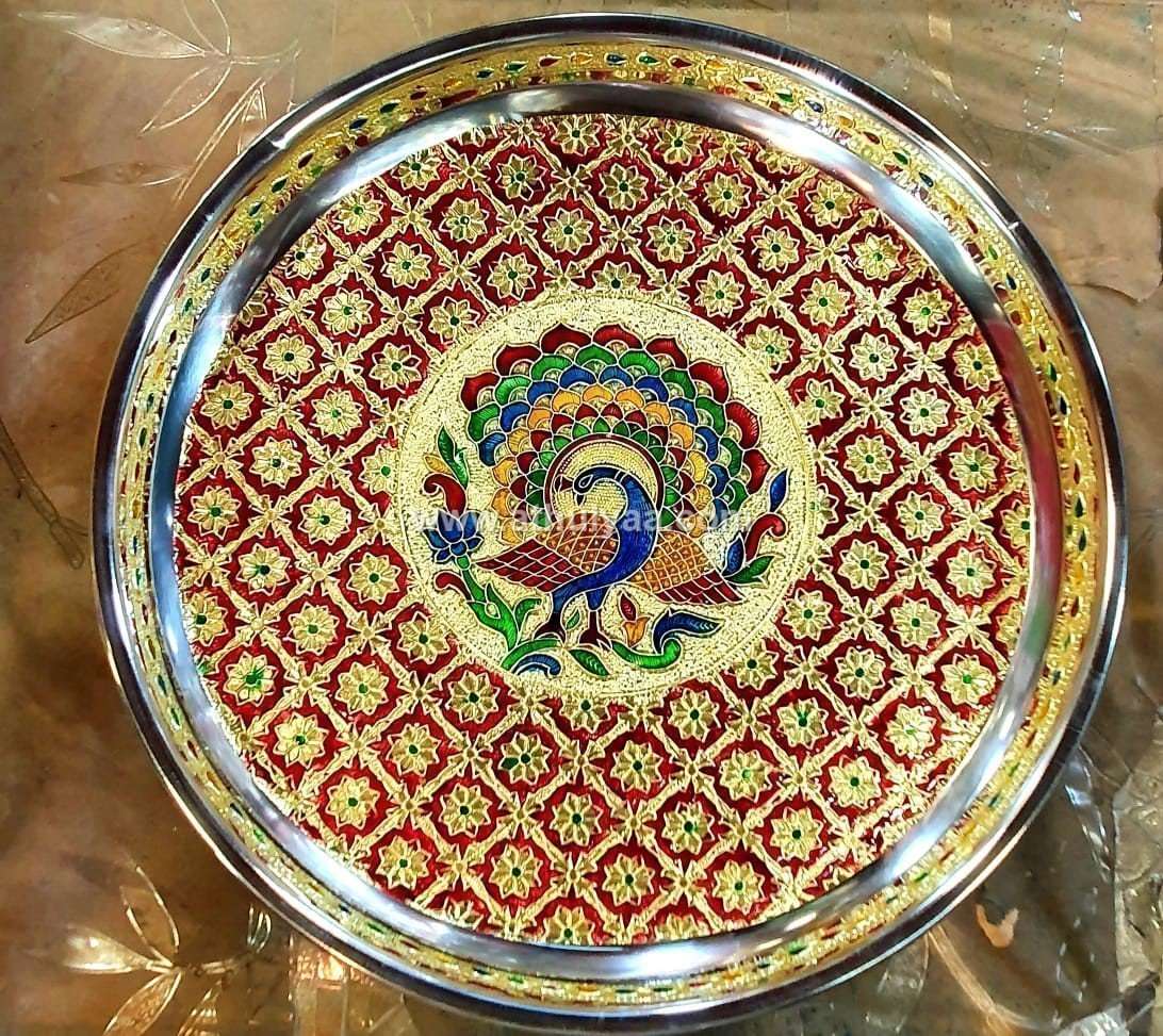 Stainless Steel Meenakari Pooja Plate-7 inches