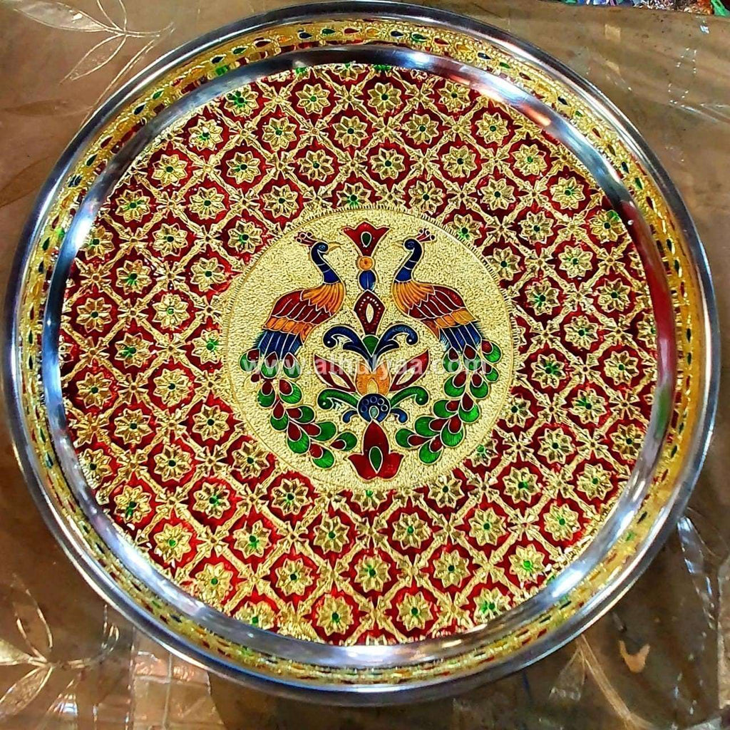 Stainless Steel Meenakari Pooja Plate-7 inches
