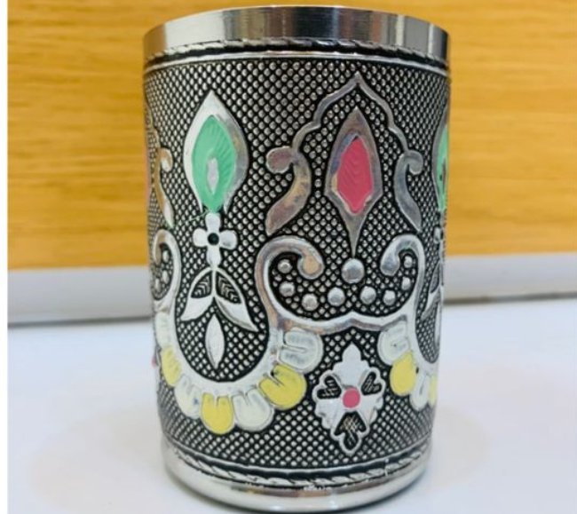 Colour Oxidized Meenakari Steel Glass