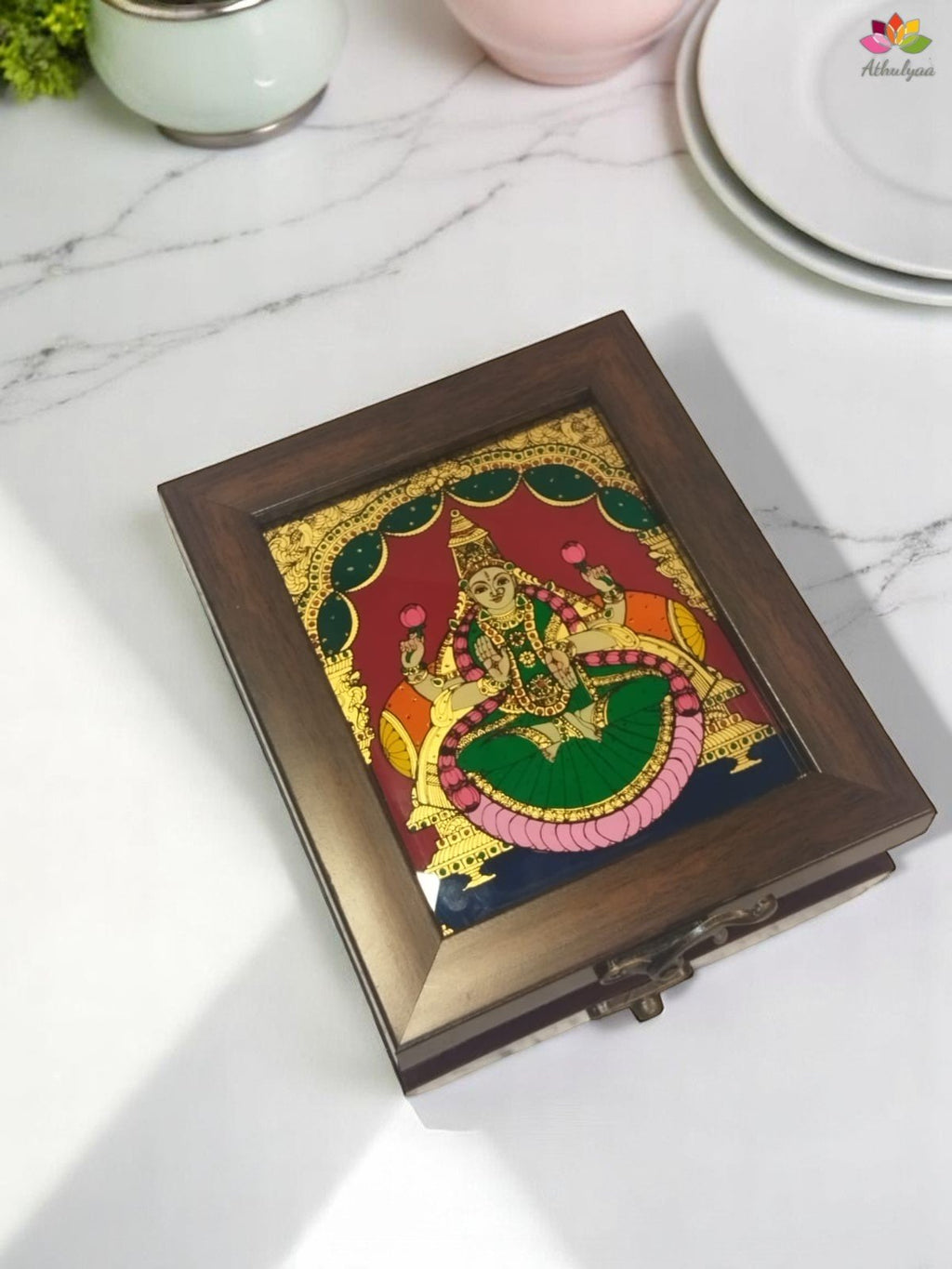 Tanjore style reverse glass paint jewel box