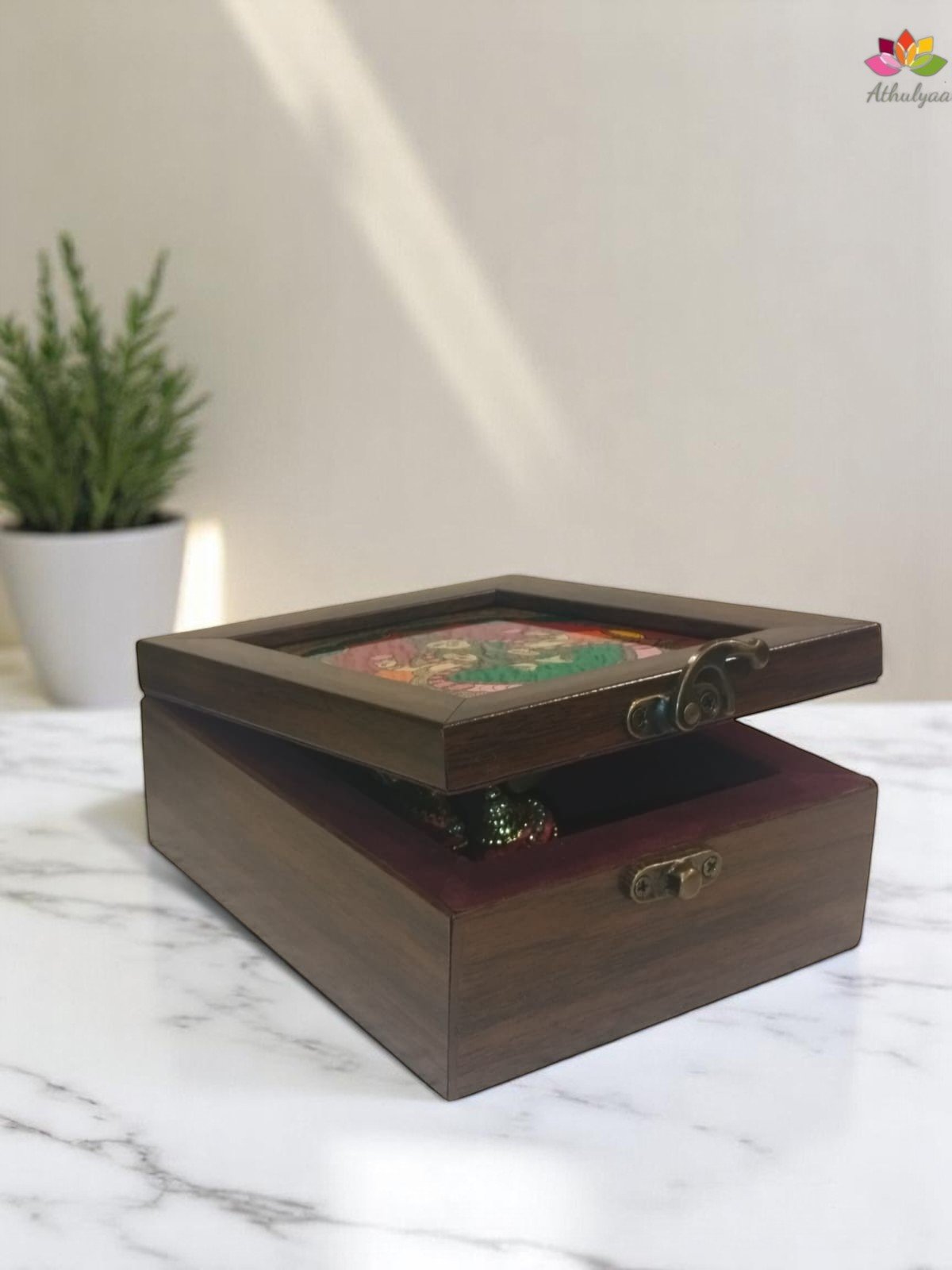 Tanjore style reverse glass paint jewel box - Balaji