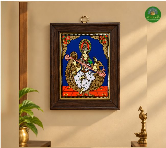 Tanjore Reverse glass painting- Saraswthi