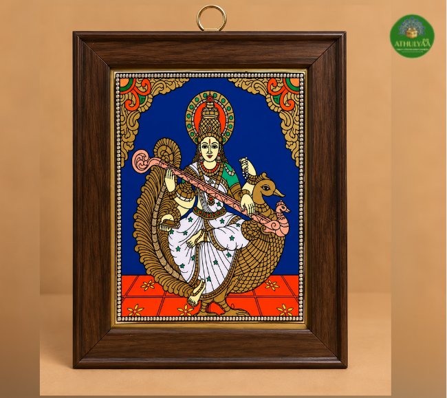 Tanjore Reverse glass painting- Saraswthi