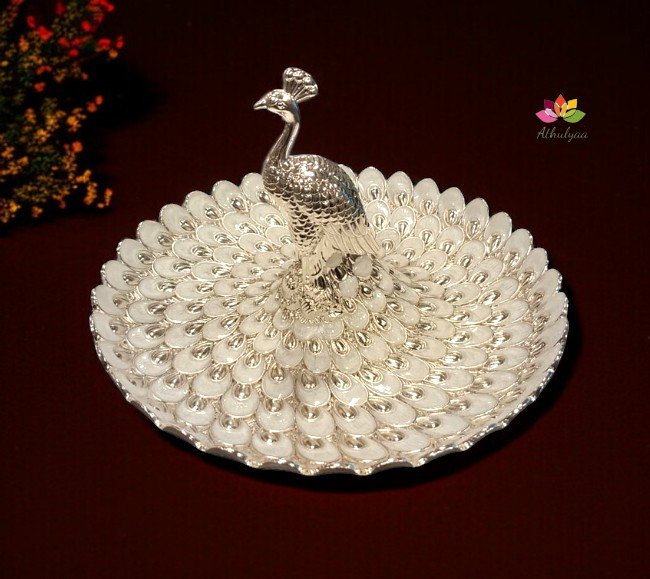 German Silver Peacock Round Plater