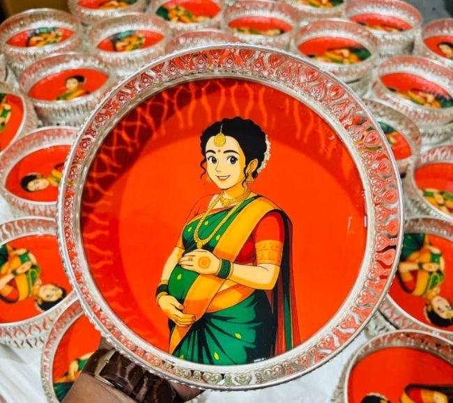 German Silver Baby Shower Seemantham Tray