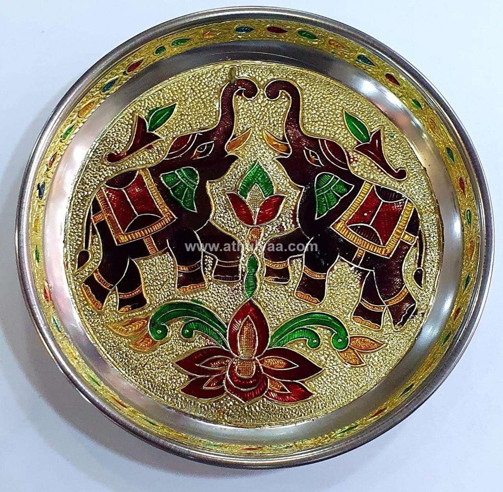 Stainless Steel Meenakari Pooja Plate-7 inches