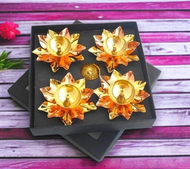 Brass Lotus Diwali Diya Set of 4